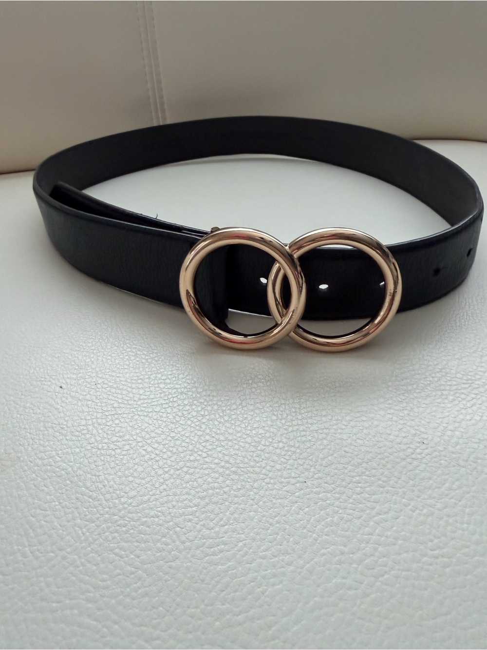 Express Black Belt with Double Gold Rings Buckle